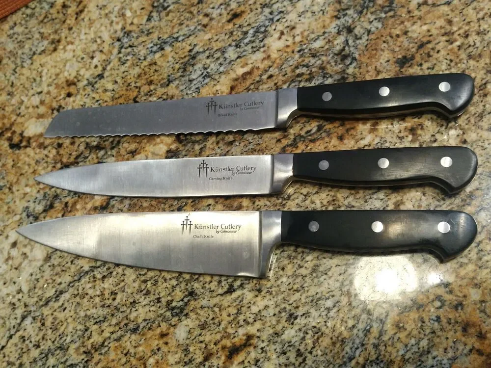 Kunstler Connoisseur 3-Piece Chef knife set. Solid Cutlery Bread Chef Carving